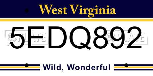 5EDQ892 West Virginia License Plate