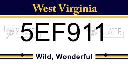 5EF911 West Virginia License Plate