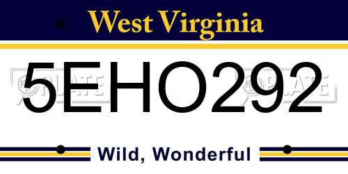 5EHO292 West Virginia License Plate
