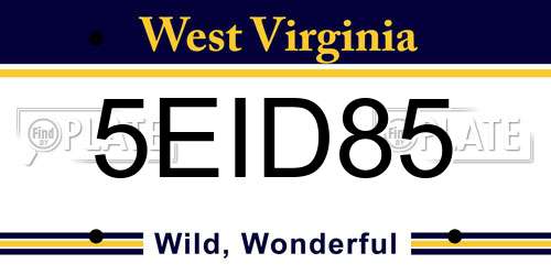 5EID85 West Virginia License Plate