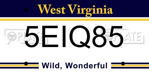 5EIQ85 West Virginia License Plate