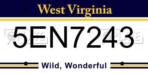 5EN7243 West Virginia License Plate