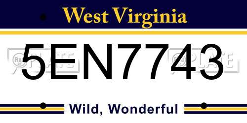 5EN7743 West Virginia License Plate