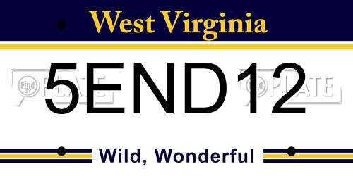 5END12 West Virginia License Plate
