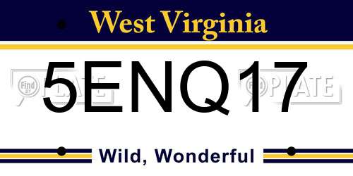 5ENQ17 West Virginia License Plate