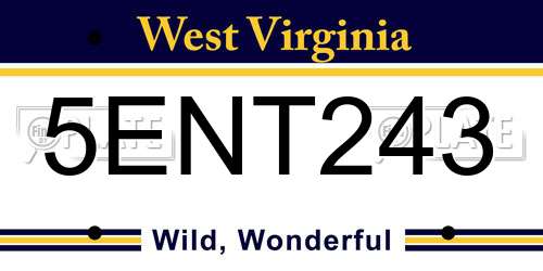 5ENT243 West Virginia License Plate