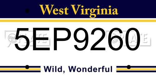 5EP9260 West Virginia License Plate