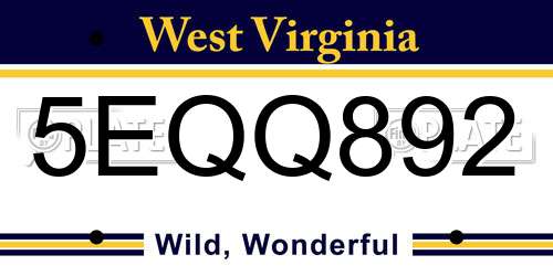 5EQQ892 West Virginia License Plate