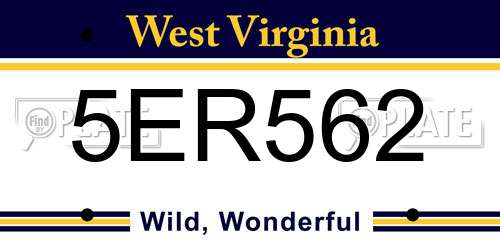 5ER562 West Virginia License Plate