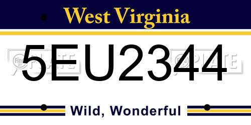 5EU2344 West Virginia License Plate