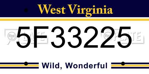 5F33225 West Virginia License Plate
