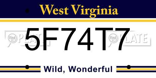 5F74T7 West Virginia License Plate