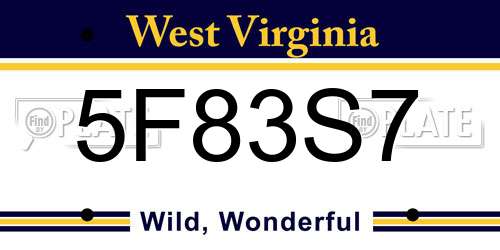 5F83S7 West Virginia License Plate