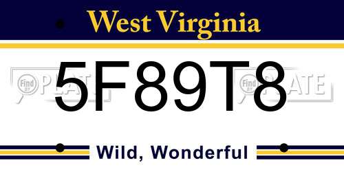 5F89T8 West Virginia License Plate
