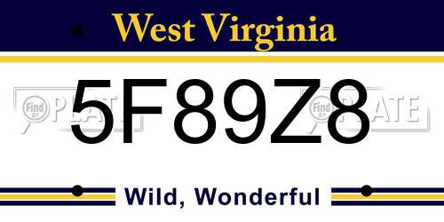 5F89Z8 West Virginia License Plate