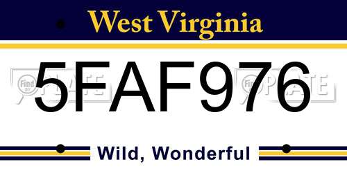 5FAF976 West Virginia License Plate