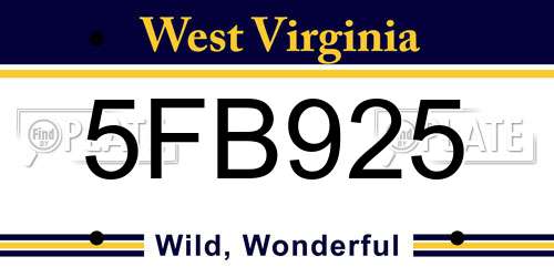 5FB925 West Virginia License Plate