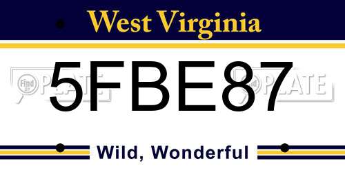 5FBE87 West Virginia License Plate