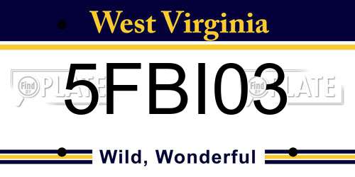 5FBI03 West Virginia License Plate