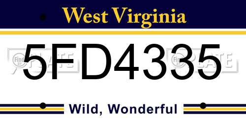 5FD4335 West Virginia License Plate
