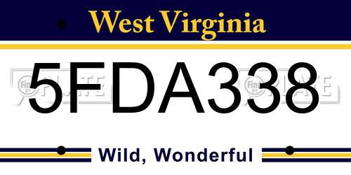 5FDA338 West Virginia License Plate