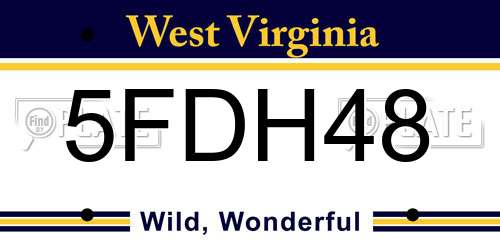 5FDH48 West Virginia License Plate