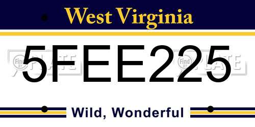 5FEE225 West Virginia License Plate