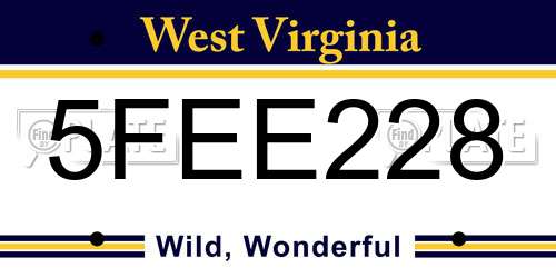 5FEE228 West Virginia License Plate
