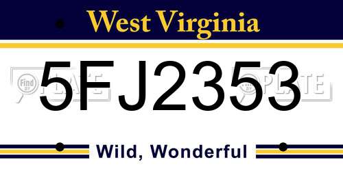 5FJ2353 West Virginia License Plate
