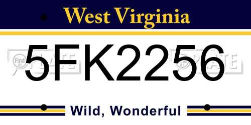 5FK2256 West Virginia License Plate