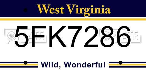 5FK7286 West Virginia License Plate