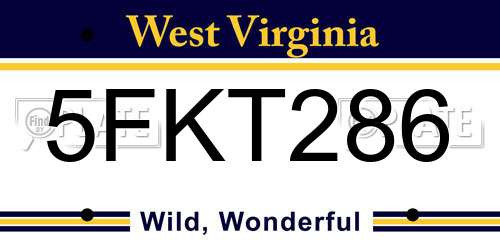 5FKT286 West Virginia License Plate