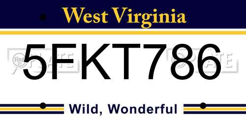 5FKT786 West Virginia License Plate
