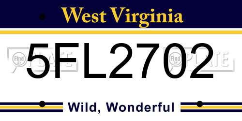 5FL2702 West Virginia License Plate