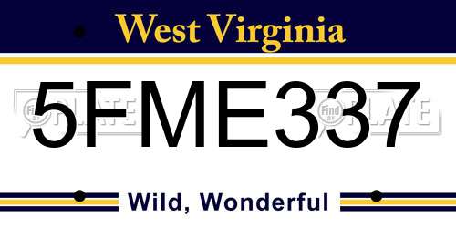 5FME337 West Virginia License Plate
