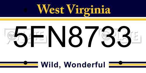 5FN8733 West Virginia License Plate