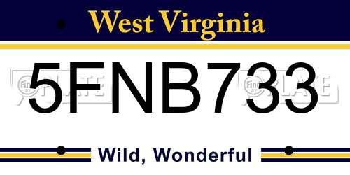 5FNB733 West Virginia License Plate