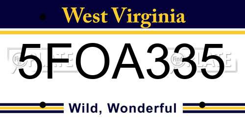 5FOA335 West Virginia License Plate