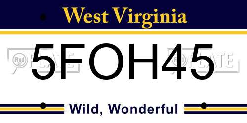5FOH45 West Virginia License Plate