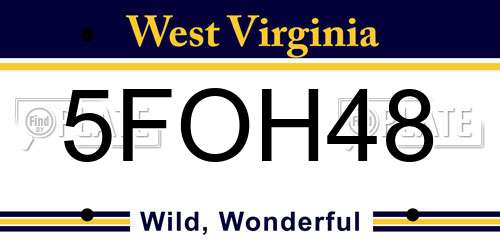 5FOH48 West Virginia License Plate