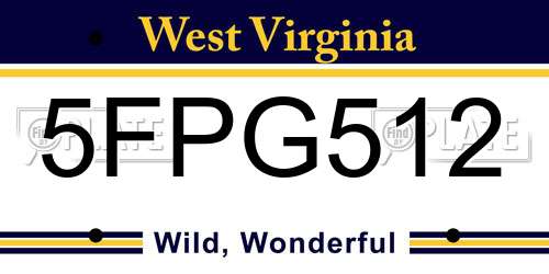 5FPG512 West Virginia License Plate