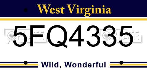 5FQ4335 West Virginia License Plate