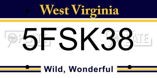 5FSK38 West Virginia License Plate