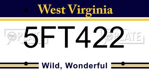 5FT422 West Virginia License Plate