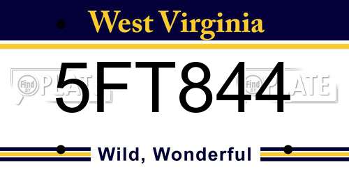 5FT844 West Virginia License Plate