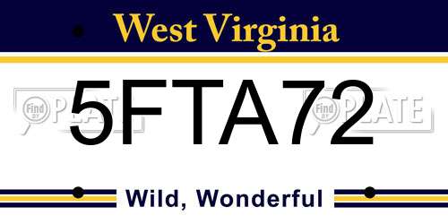 5FTA72 West Virginia License Plate