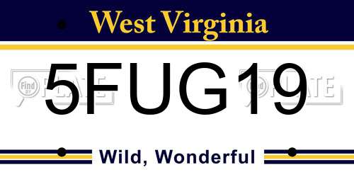 5FUG19 West Virginia License Plate
