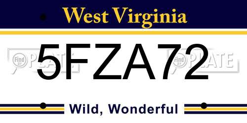 5FZA72 West Virginia License Plate