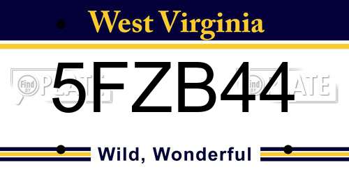 5FZB44 West Virginia License Plate