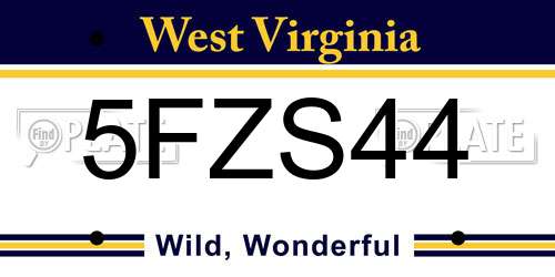 5FZS44 West Virginia License Plate